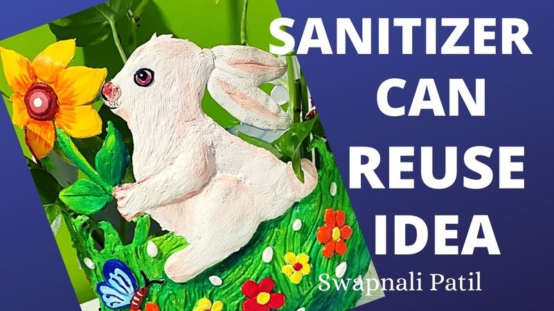 DIY planter from waste sanitizer can, sanitizer can reuse idea, plastic bottle craft