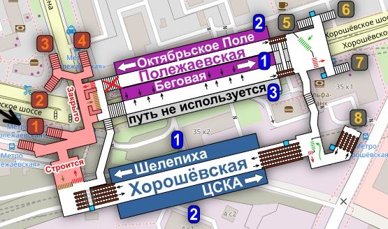 ПЕРЕСАДКА МЕЖДУ «ХОРОШЁВСКОЙ» И «ПОЛЕЖАЕВСКОЙ» В СТОРОНУ «ПЛАНЕРНОЙ» ЧАСТИЧНО ЗАКРЫТА Это картинка