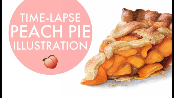 Food Illustration: Drawing a Peach Pie, time lapse, speed